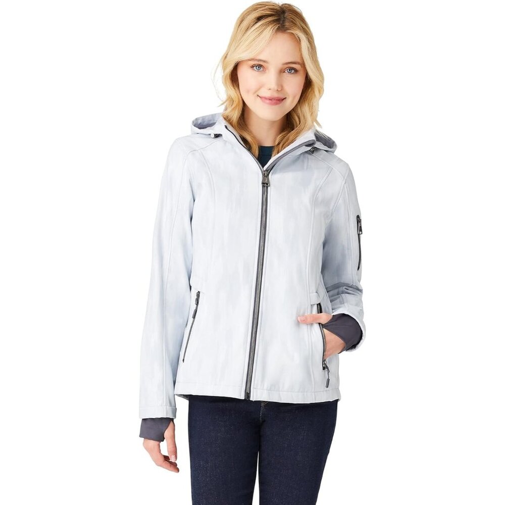 FREE COUNTRY Softshell Jacket Silver Chip Hooded Shell Coat Womens Small
